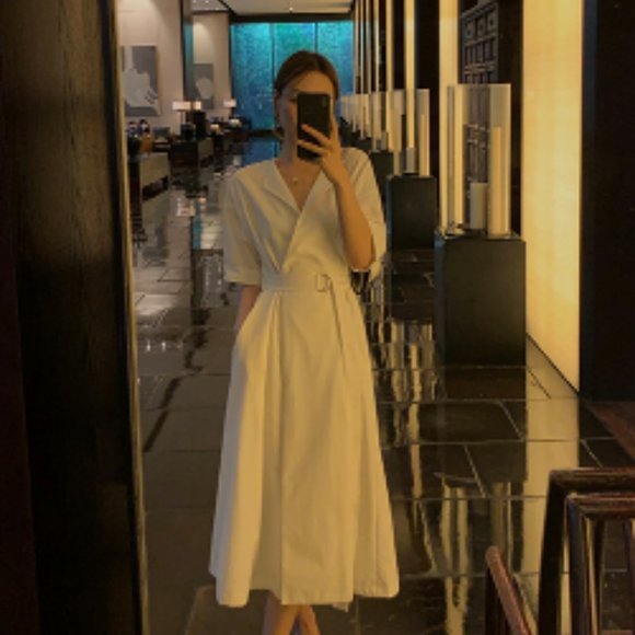 French waist white tea dress - Picture 3 of 3